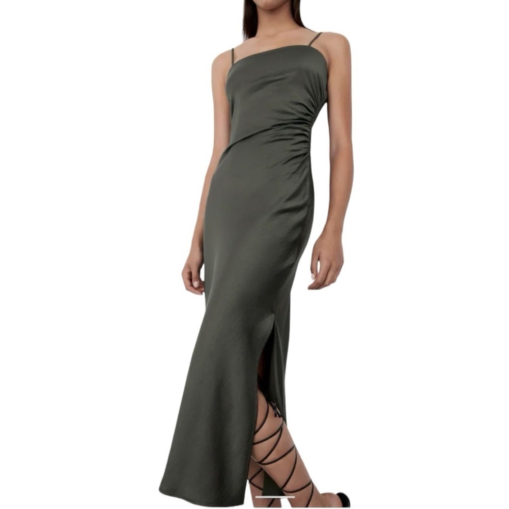 Zara Olive Green Strappy Midi Dress